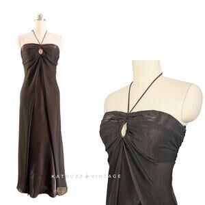 Vintage Betsy Adam Prom Dress Maxi Gown M Brown Y2K 90S Fairy Grunge Empire